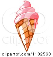Clipart Melting Strawberry Waffle Ice Cream Cone Royalty Free Vector Illustration