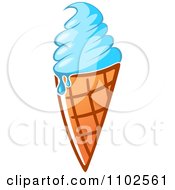 Clipart Melting Blue Frozen Yogurt Waffle Ice Cream Cone Royalty Free Vector Illustration