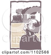 Poster, Art Print Of Blind Man Tilting His Head Back And Unaware Of Factory Pollution In The Background