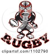 Poster, Art Print Of Red Black And White Maori Warrior Rugby Player Over Text
