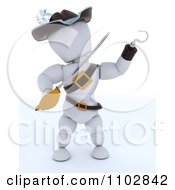 Poster, Art Print Of 3d White Character Pirate With A Hook Hand And Sword