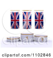 Poster, Art Print Of 3d Champion First Place And Runner Up Podiums Under British Flags