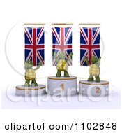 Poster, Art Print Of 3d Champion Tortoises On First Place And Runner Up Podiums Under British Flags