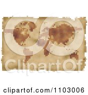 Clipart Grungy Blurred Pixelated Parchment World Atlas Map Royalty Free Vector Illustration