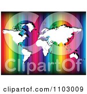 Poster, Art Print Of White World Atlas Map Over Rainbow Stripes