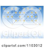 Poster, Art Print Of Communications Background Of Networked Dots Over A Map On Blue