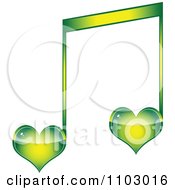 Poster, Art Print Of Two Green Heart Love Music Notes