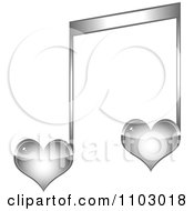 Poster, Art Print Of Two Silver Heart Love Music Notes