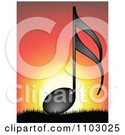 Poster, Art Print Of Shiny Black Music Note Against A Sunset