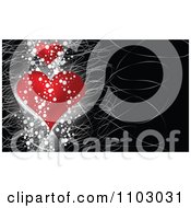 Poster, Art Print Of Valentines Day Background Of Two Red Hearts Grunge And Scratches On Black