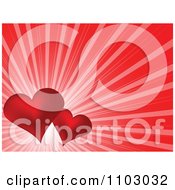 Poster, Art Print Of Valentines Day Background Of Two Red Hearts And Rays