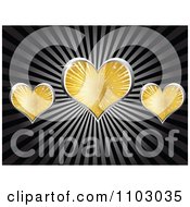 Poster, Art Print Of Shiny Gold And Silver Love Or Poker Hearts On Rays