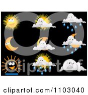 Poster, Art Print Of Happy Weather Icons On Black