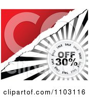 Poster, Art Print Of Thirty Percent Off Sale Circle Over Rays With Torn Paper And Red