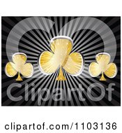 Shiny Gold And Silver Clover Or Poker Clubs On Rays