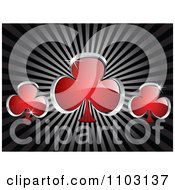 Poster, Art Print Of Shiny Red And Silver Clover Or Poker Clubs On Rays