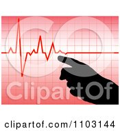 Clipart Silhouetted Hand Pointing To A Pulse Heart Beat Cardiogram Royalty Free Vector Illustration