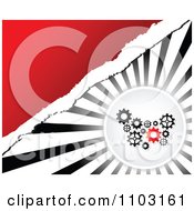 Poster, Art Print Of Gears Circle Over Rays With Torn Paper And Red Copyspace