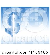 Clipart 3d Dollar Symbol And Transparent Tiles Over A Blue World Map Royalty Free Vector Illustration