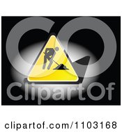 Clipart Digging Construction Worker On A Reflective Yellow Triangle In A Spotlight On Black Royalty Free Vector Illustration