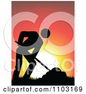 Clipart Digging Construction Worker Against A Sunset Royalty Free Vector Illustration