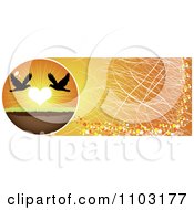 Poster, Art Print Of Grungy Orange Silhouetted Birds With A Heart Sunset Website Banner 2