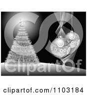 Poster, Art Print Of Black And Silver Christmas Tree And 3d Bauble Background