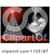 Poster, Art Print Of Red Black And Silver Christmas Tree And 3d Bauble Background