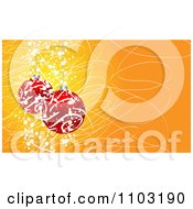 Poster, Art Print Of 3d Red Swirl Christmas Baubles On Orange With Scribbles And Dots