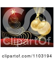 Clipart Red Black And Gold Christmas Tree And 3d Bauble Background 1 Royalty Free Vector Illustration