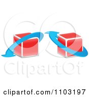 Poster, Art Print Of 3d Red Cubes With Blue Arrows