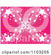 Poster, Art Print Of Pink Ray Background With Mesh Waves And Stars