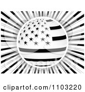 Poster, Art Print Of Black And White American Stars And Stripes Globe Over Rays