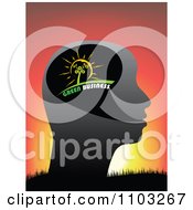 Poster, Art Print Of Profiled Green Business Head Against A Sunset