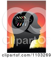 Clipart Profiled Head With A Fish Against A Sunset Royalty Free Vector Illustration