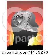 Poster, Art Print Of Profiled Head With Silver Hearts Against A Sunset
