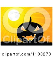 Clipart Jackolantern Halloween Pumpkin Against A Sunset With A Globe Sun Royalty Free Vector Illustration