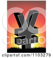 Clipart Black Yen Symbol Against A Sunset Royalty Free Vector Illustration