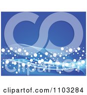 Poster, Art Print Of Blue Background With White Mesh Waves And Dots