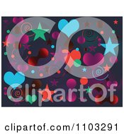 Clipart Background Of Stars Hearts And Spirals Royalty Free Vector Illustration