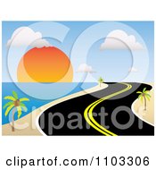 Poster, Art Print Of Curvy Coastal Road Along A Tropical Beach At Sunset
