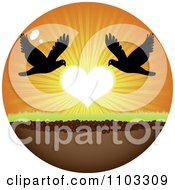 Poster, Art Print Of Circle Of Silhouetted Birds With A Heart Sunset