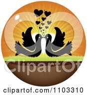 Poster, Art Print Of Circle Of Silhouetted Kissing Birds With A Heart Sunset