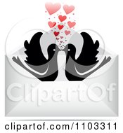 Poster, Art Print Of Silhouetted Kissing Birds With Hearts In An Envelope
