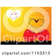 Clipart Cherries Forming A Heart Under A Sun With Rays Royalty Free Vector Illustration