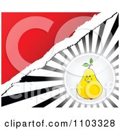 Poster, Art Print Of Pear Circle Over Rays With Torn Paper And Red Copyspace