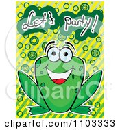 Poster, Art Print Of Happy Frog With Lets Party Text Over Circles And Stripes