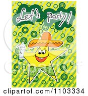 Clipart Happy Star With Lets Party Text Over Circles And Stripes Royalty Free Vector Illustration