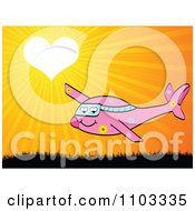 Clipart Pink Airplane Against A Sunset With A Heart Sun Royalty Free Vector Illustration