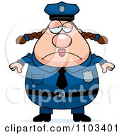 Clipart Depressed Chubby Caucasian Police Woman Royalty Free Vector Illustration